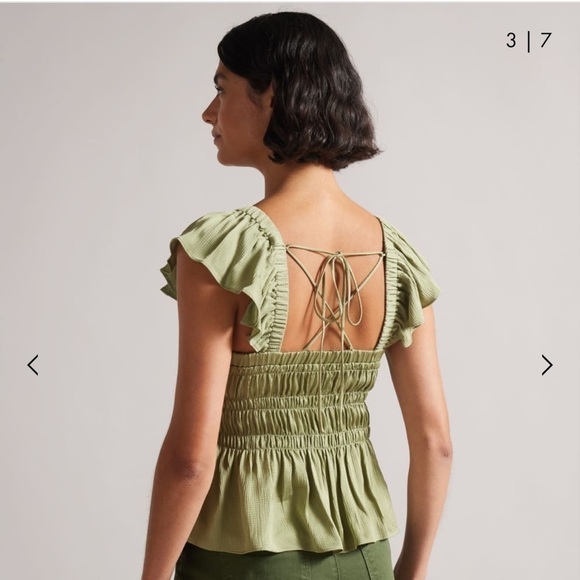 NEW Ted Baker Alovia Smocked Top With Lace Up Back size 2 med - Picture 2 of 14